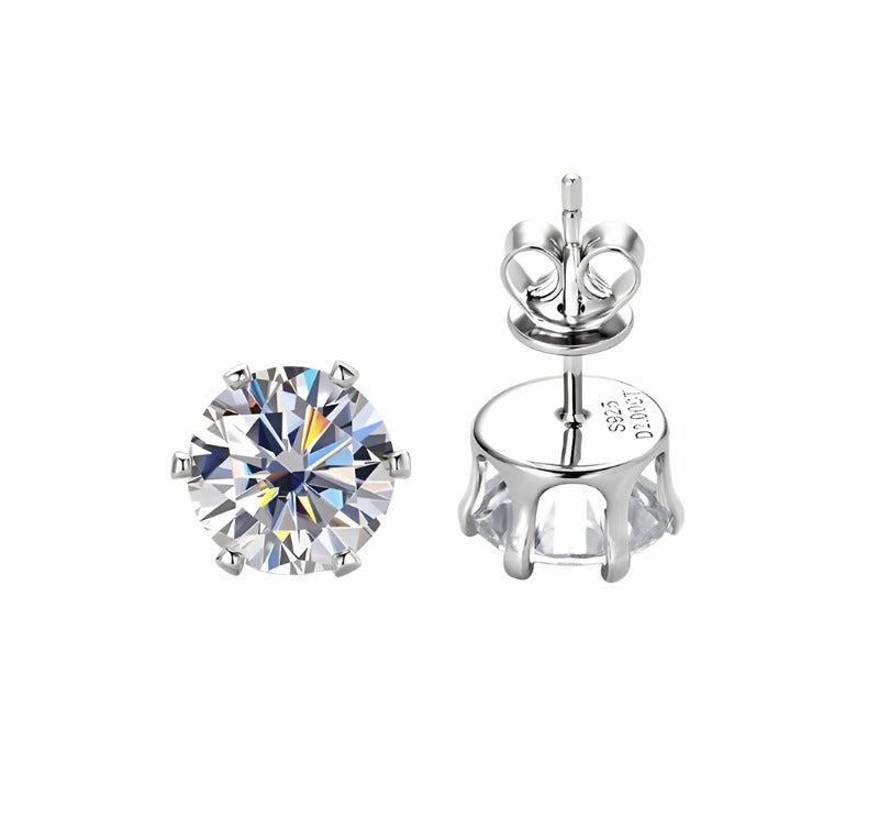 6-Prong Round Brilliant Stud Earrings | S925 | Moissanite Bold Style Silver Edge