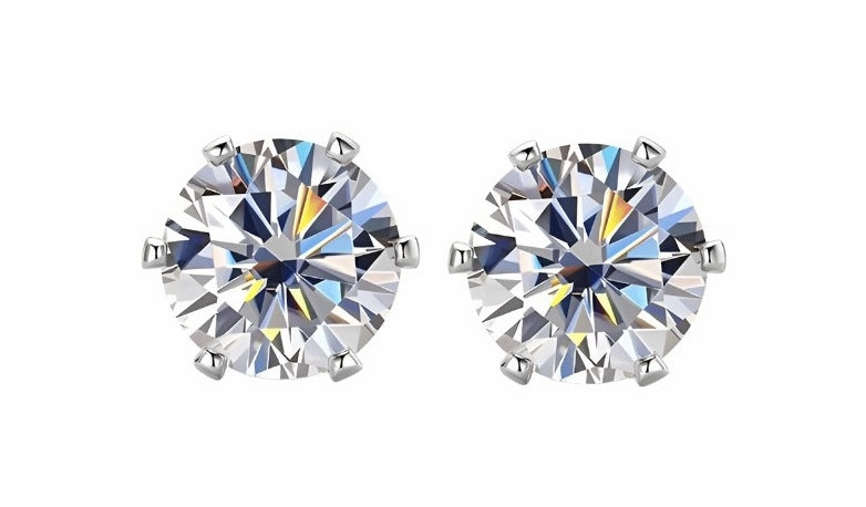 6-Prong Round Brilliant Stud Earrings | S925 | Moissanite Modern Appeal Textured Highlight