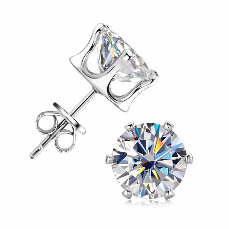 Artful Feature Dazzling Style 6-Prong Round Brilliant Stud Earrings | S925 | Moissanite