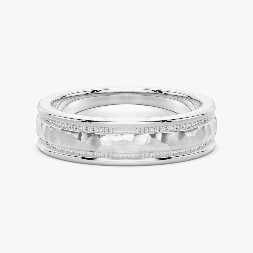 6mm Hammered Milgrain Comfort Fit Men's Wedding Band Luxe Moment Stylish Line