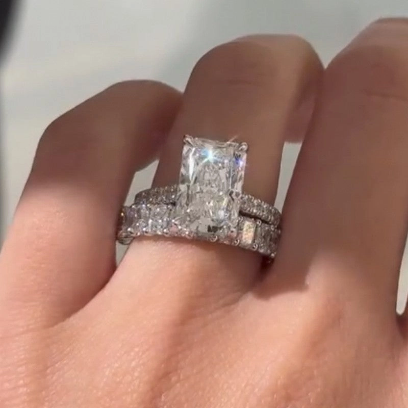 Delicate Spark 7.0Ct Radiant Cut Wedding Ring Set With Luxe Radiant Cut Wedding Band