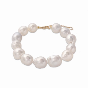 7.5-9" Adjustable South Sea Silver and White Pearl Bracelet in Gold - 9-13mm Cheerful Mixes Total Blends
