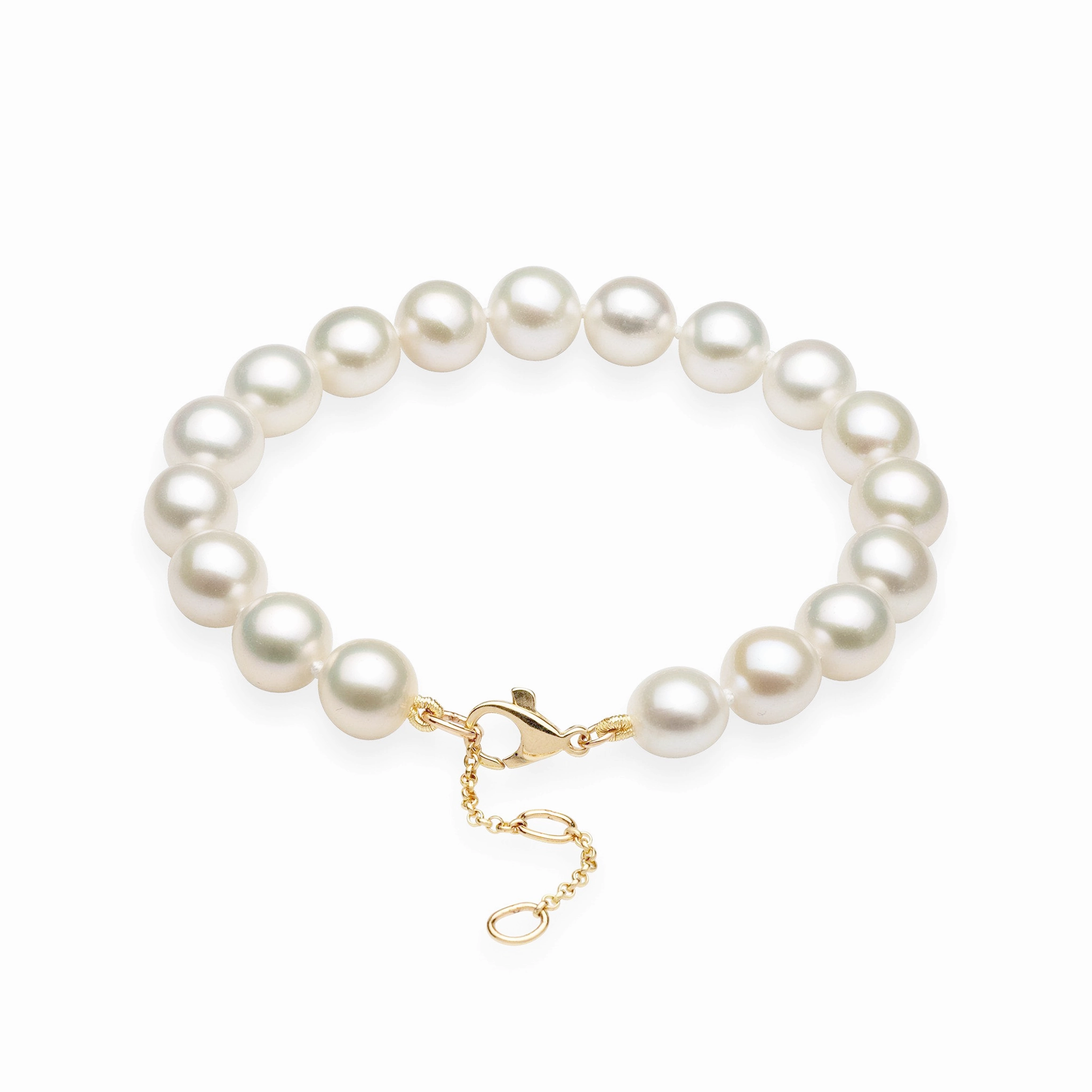 Milestone Marker 7.5-9" Adjustable White Freshwater Pearl Bracelet in Gold - 9-10mm