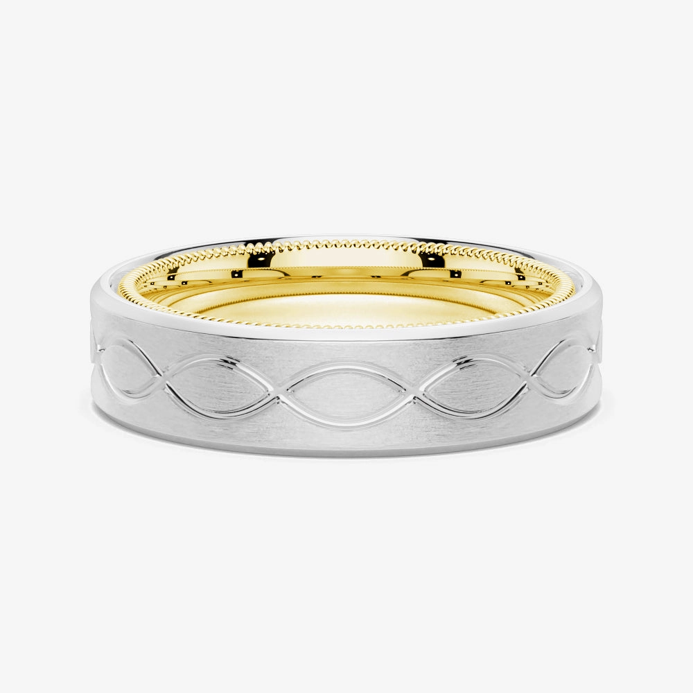7.5mm Two Tone Matte Finish Infinity Design Men's Band Unique Accent