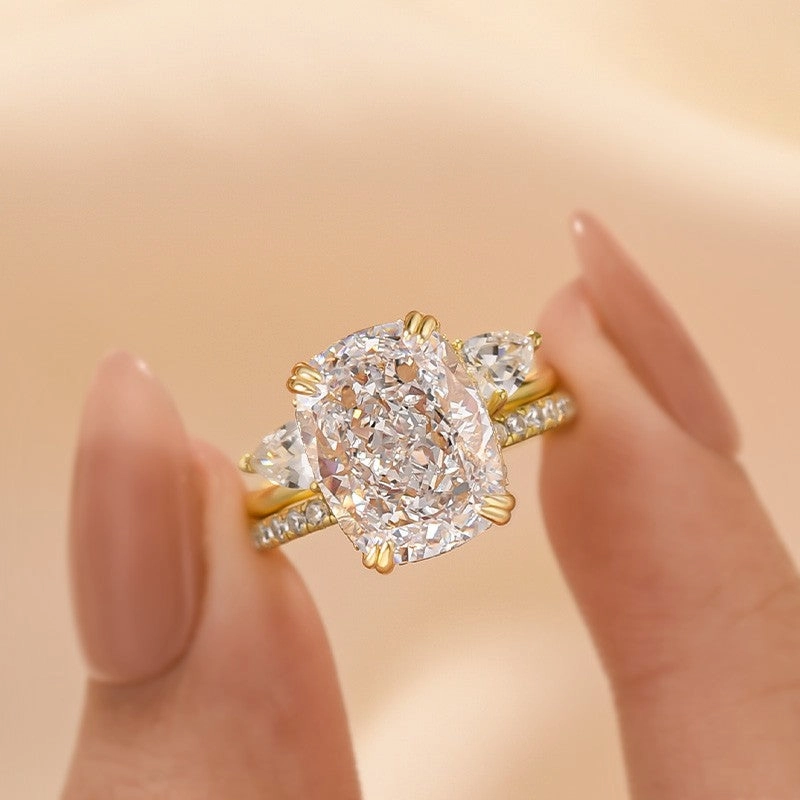 Formal Layer 8.0 Carat Elongated Cushion Cut Insert Wedding Ring Set In Sterling Silver