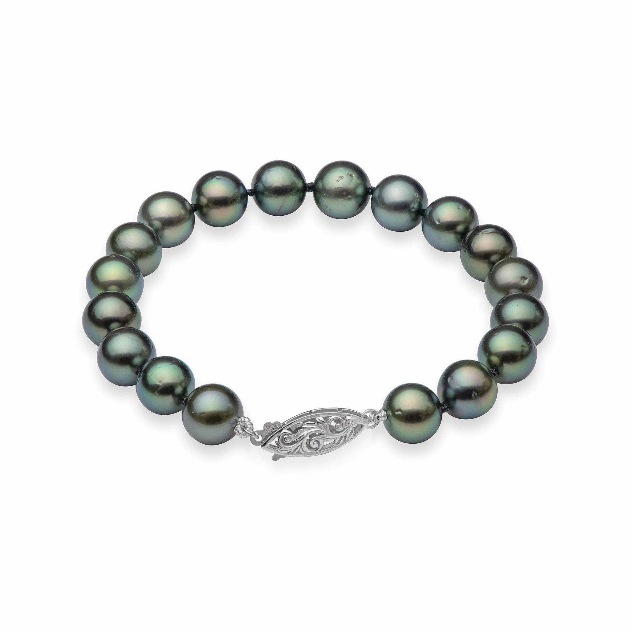 8" Tahitian Black Pearl Bracelet in White Gold - 9-10mm Personal Touch Typical Instance