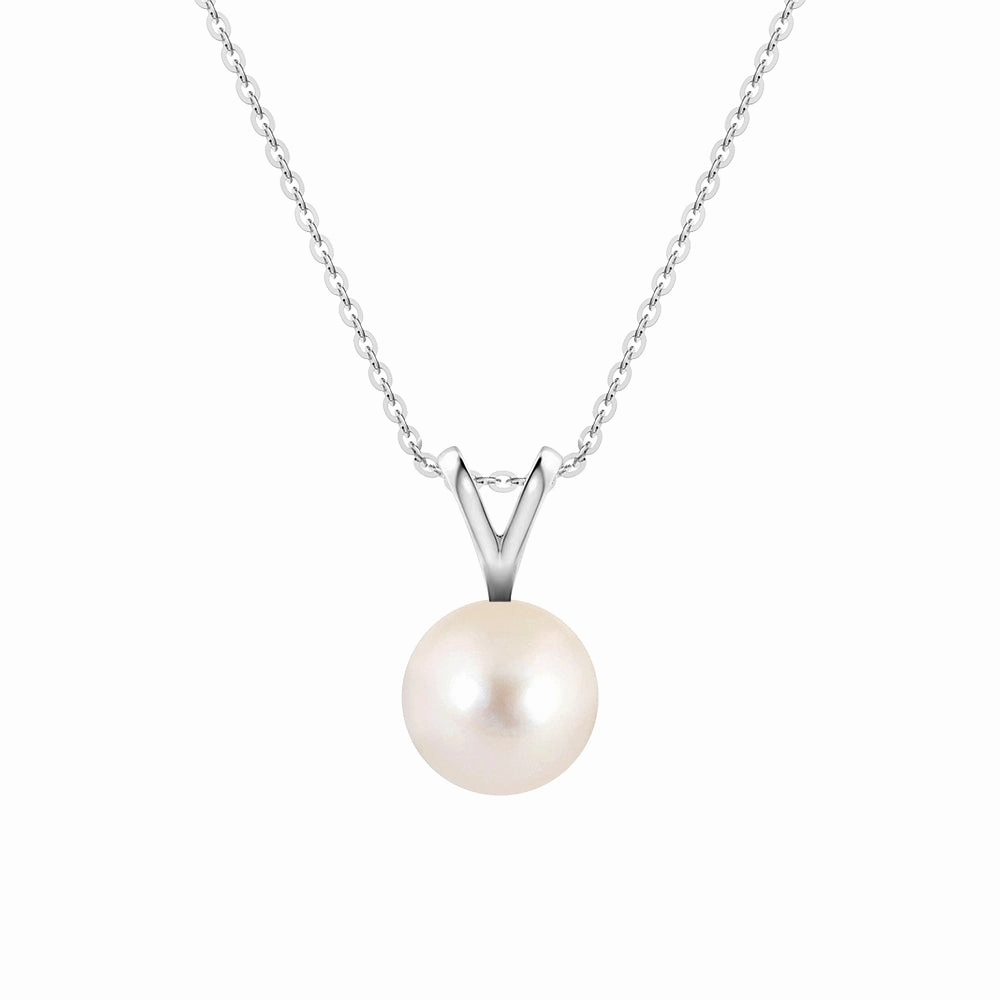 Artful Sparkle Vibrant Finish 8mm Freshwater Cultured Pearl Solitaire V Bale Pendant