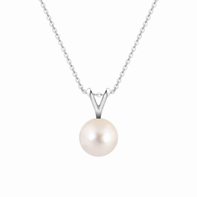 Fashion Layer 8mm Freshwater Cultured Pearl Solitaire V Bale Pendant