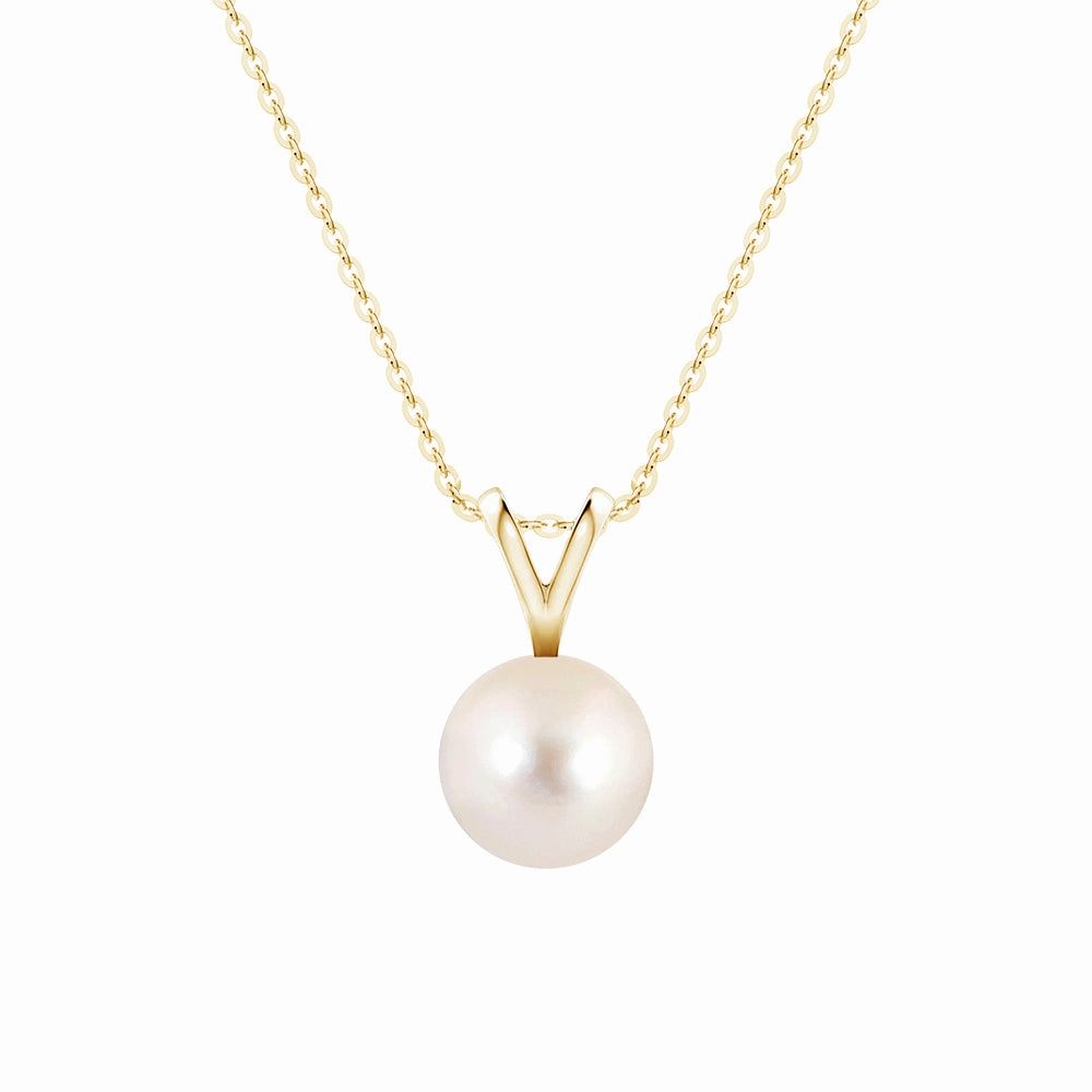 8mm Freshwater Cultured Pearl Solitaire V Bale Pendant Brunch Look Precious Design
