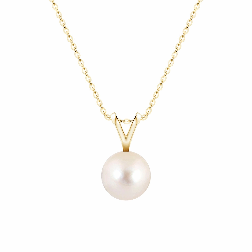 Dramatic Touch Event Look 8mm Freshwater Cultured Pearl Solitaire V Bale Pendant