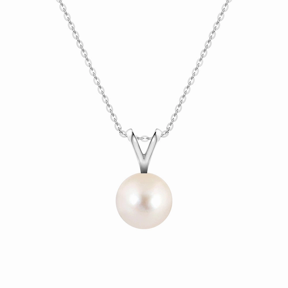 Fashion Layer 8mm Freshwater Cultured Pearl Solitaire V Bale Pendant