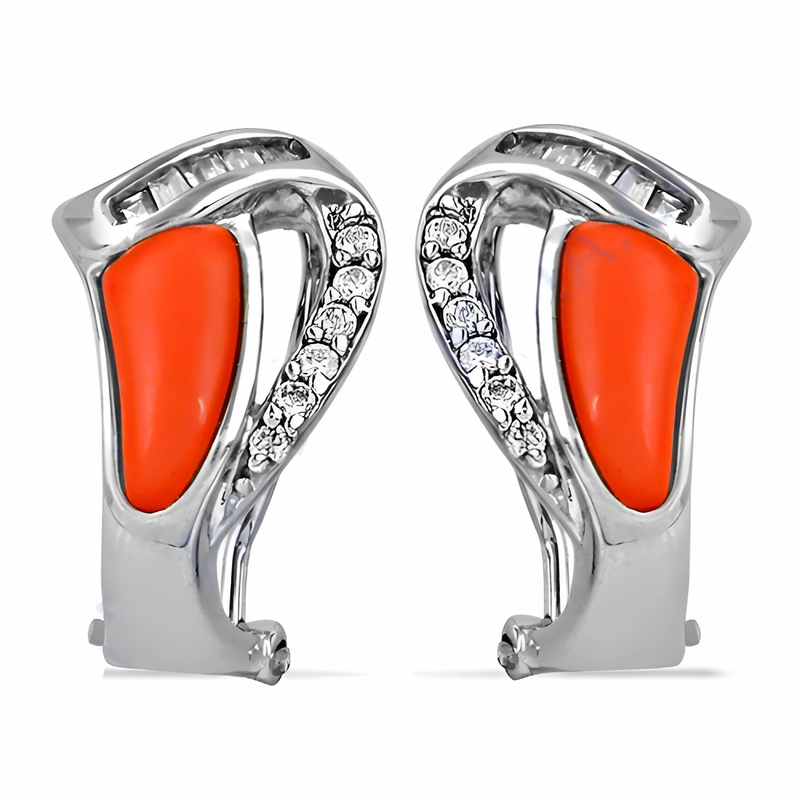 Stunning Choice Curved Trinket 925 Silver Coral Cubic Zirconia Gemstone Party Wear Earrings
