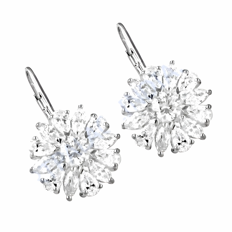 925 Silver Flower Design CZ Earrings | Cubic Zirconia Silver Earrings Lightweight Detail Formal Ornament