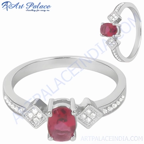 Hypoallergenic Design Premium Care 925 Silver Ruby Engagement Ring with CZ - Graceful Party Wear Rings