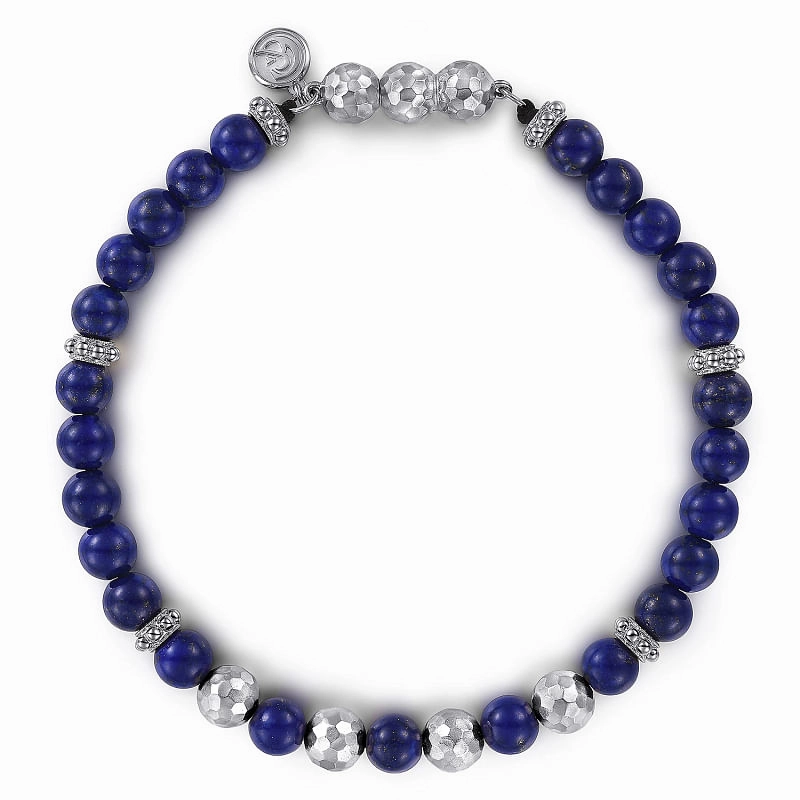 Happy Combinations 925 Sterling Silver and Lapis Beaded Bracelet