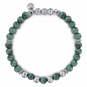 925 Sterling Silver and Malachite Beaded Bracelet Extensive Amalgamations