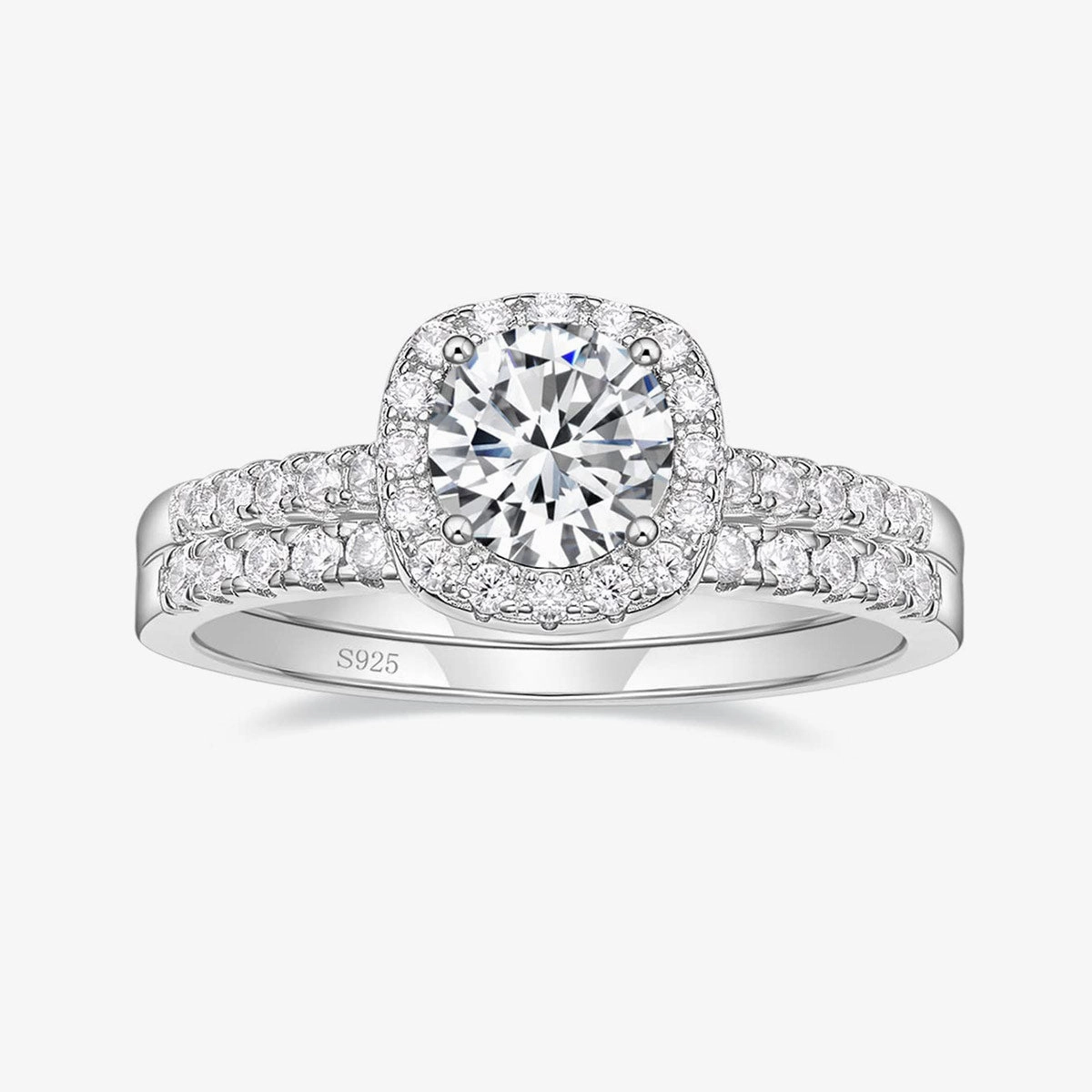 925 Sterling Silver Bridal Round Cubic Zirconia Ring Set Elegant Glow