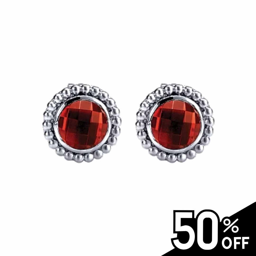 Premium Essential Safe Style 925 Sterling Silver Bujukan Garnet Stud Earrings