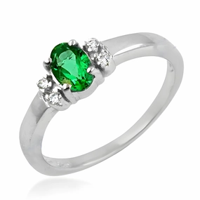 925 Sterling Silver Ring with Royal Green and White Cubic Zirconia Gemstones Classy Jewelry Easy Use