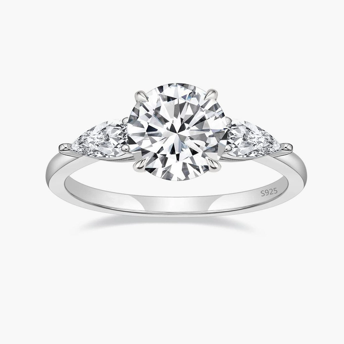 Natural Sparkle 925 Sterling Silver Women's Round Cut 3 Stone Promise Ring