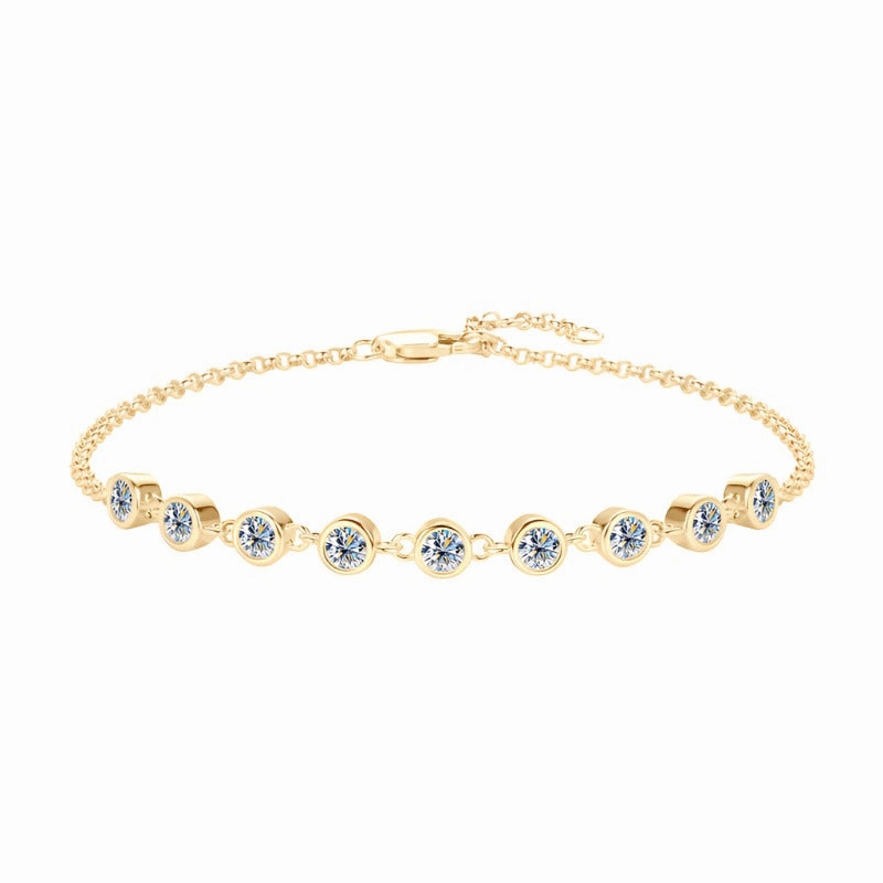Highly Rated 9 Moissanite Diamond Bracelet in S925 Sterling Silver and Yellow Gold - 1 Carat