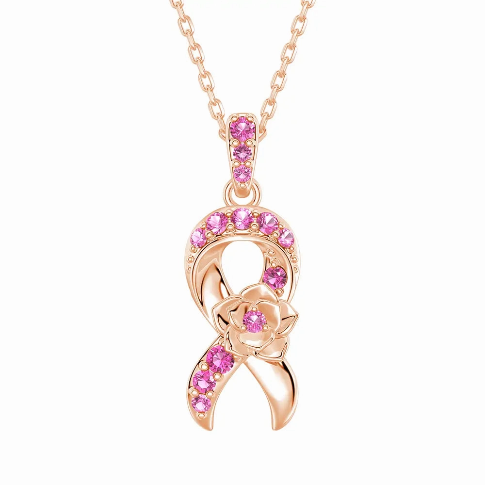 ??Blossom Of Hope?? Pink Ribbon Breast Cancer Awareness Necklace New Arrival Balanced Feature