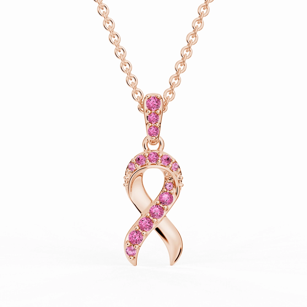 Precious Piece "Faith Over Fear" Ribbon Necklace In Rose Gold With Pav?? Pink Sapphires