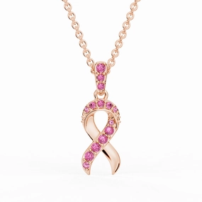 "Faith Over Fear" Ribbon Necklace In Rose Gold With Pav?? Pink Sapphires Soft Vibe