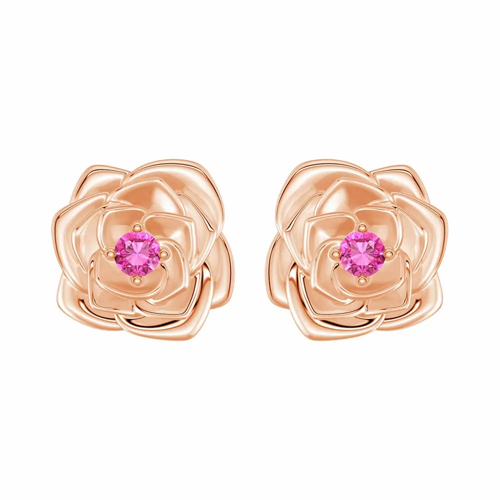 "Radiant Hope" Rose Stud Earrings with Pink Sapphire Allure Factor Glamorous touch