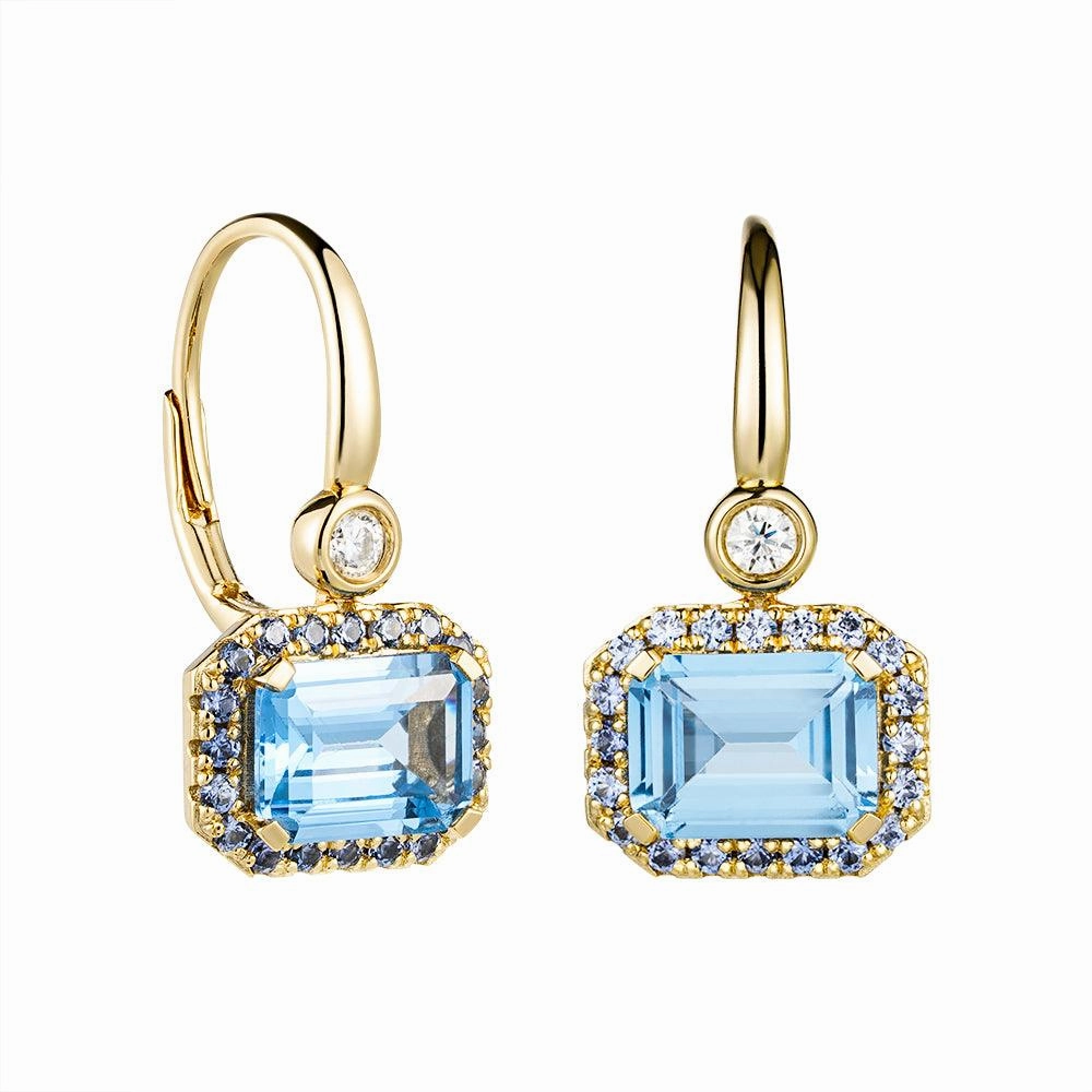 "Seaside Serenity Defender" Aquamarine and Sapphire Earrings Expressive Feature