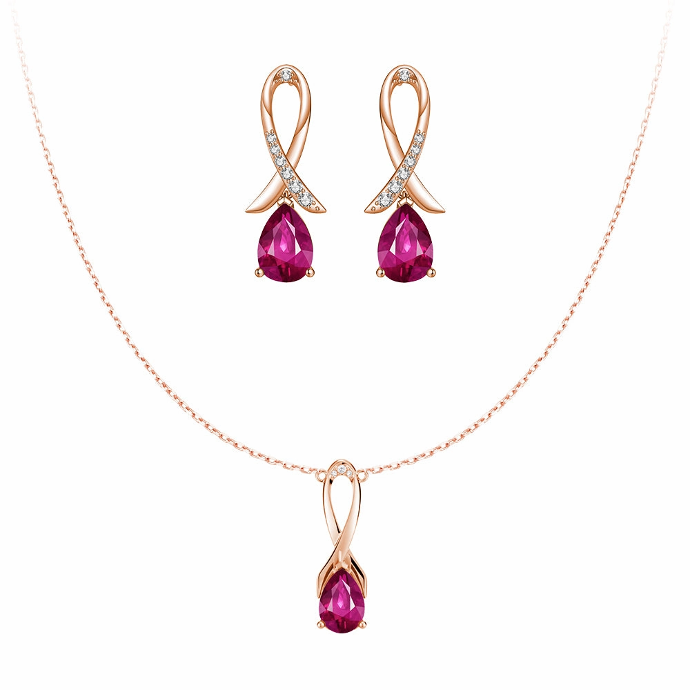 "You Are Supported And Protected" Pink Sapphire Necklace And Earrings Set Refined Shine Elegant Flow