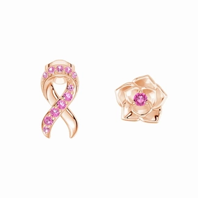 Dazzling Look Finishing Feature ??Ribbon & Rose?? Breast Cancer Awareness Mismatched Earrings