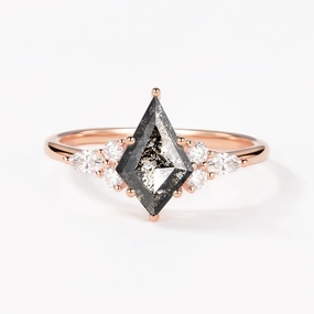 Black Salt and Pepper Diamonds Engagement Ring Dainty Spark