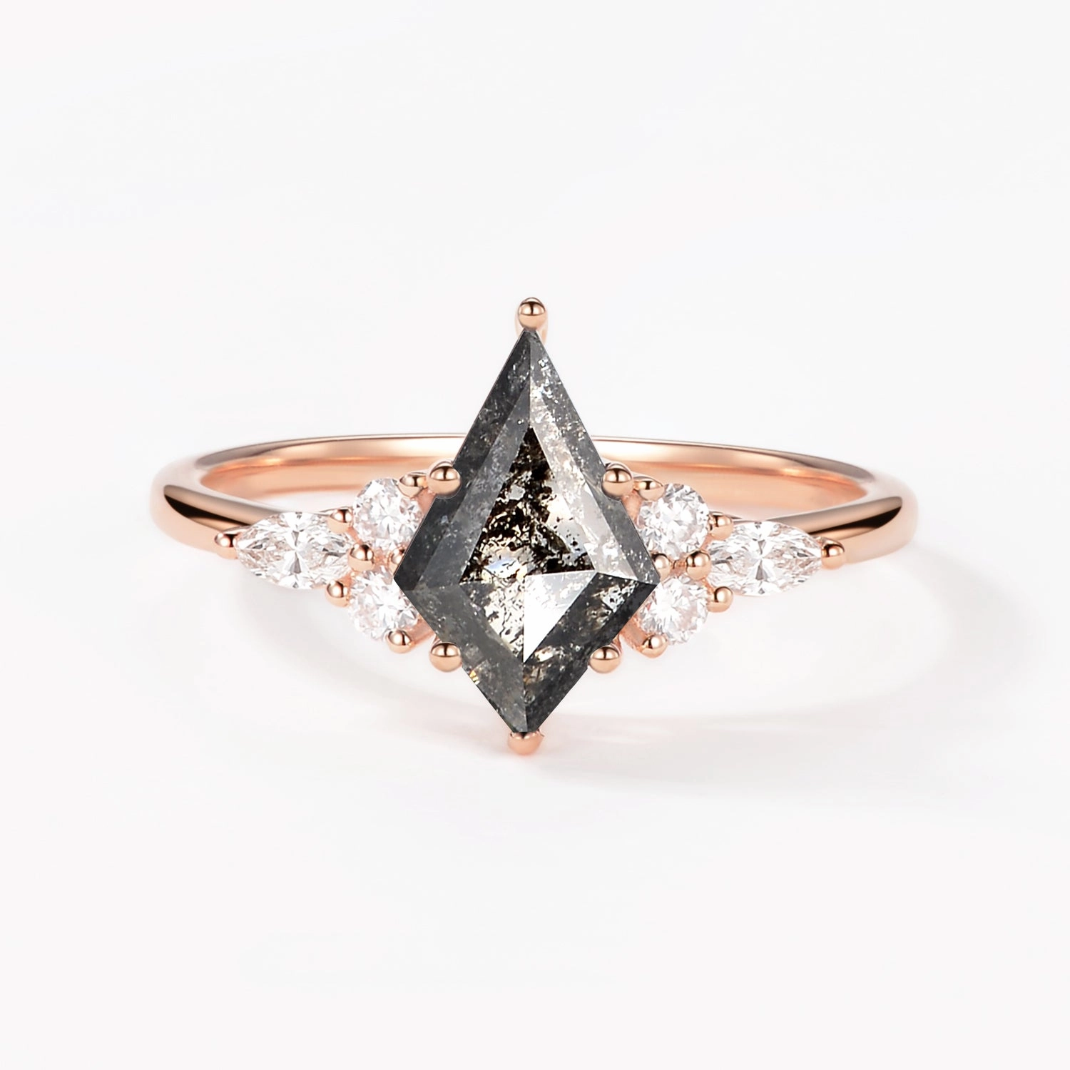 Black Salt and Pepper Diamonds Engagement Ring Dainty Spark