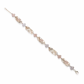 Adjustable 7.25-8.25" Hawaiian Gardens Hibiscus Bracelet in Four Tone Gold with Diamonds Pearl Category