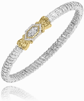 14K Yellow Gold and Sterling Silver Diamond Bangle Bracelet Wrap Around