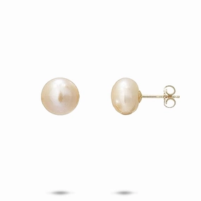 Premium Detail Polygonal Ornament Freshwater Natural Color Pearl Earrings in Gold - 9-10mm