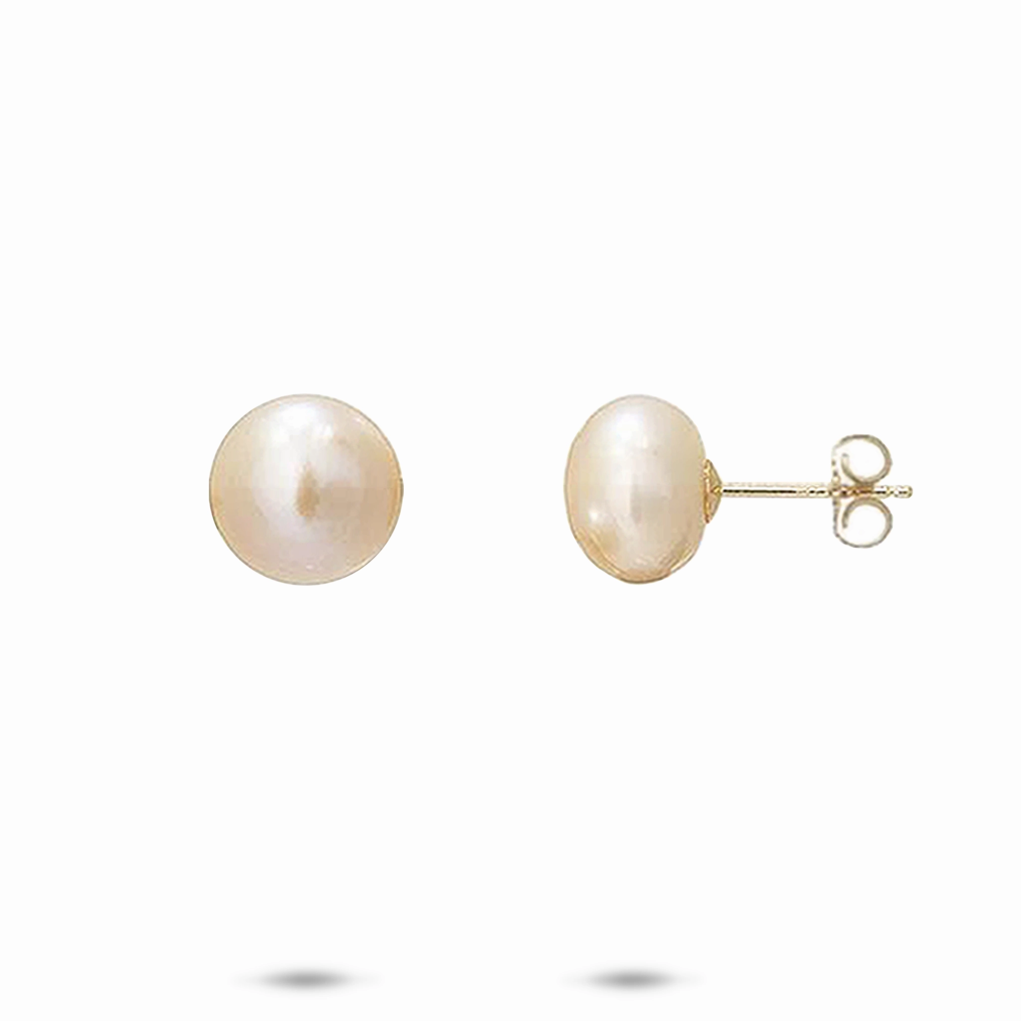 Premium Detail Polygonal Ornament Freshwater Natural Color Pearl Earrings in Gold - 9-10mm