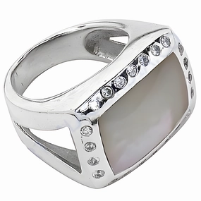 Eco Friendly Pure Simplicity Affordable Cubic Zirconia Pearl Gemstone Silver Ring | Beautiful Hand-Finished CZ Rings