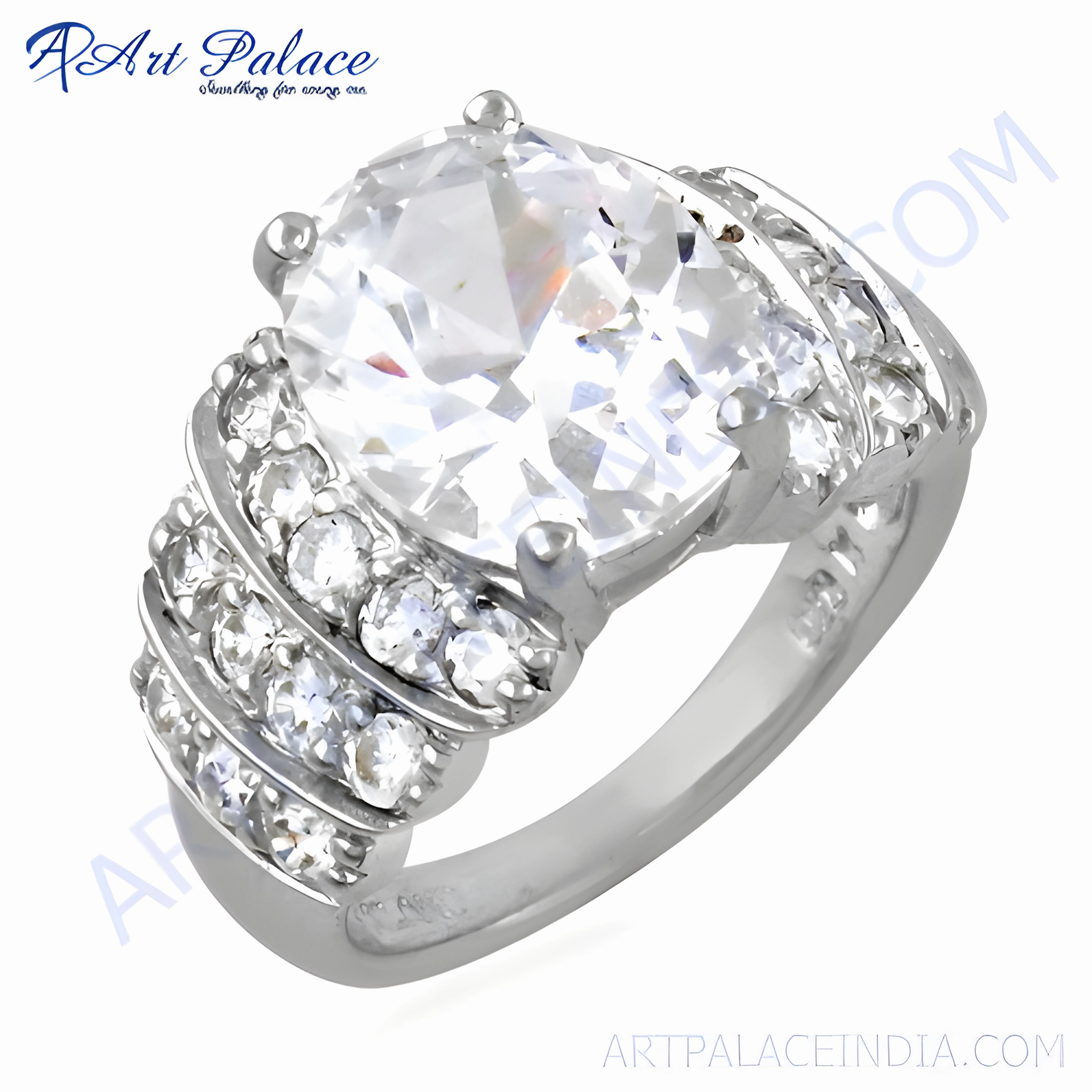 Stunning Clear Cubic Zirconia Gemstone Silver Ring - Picture Perfect Jewelry Timeless Art