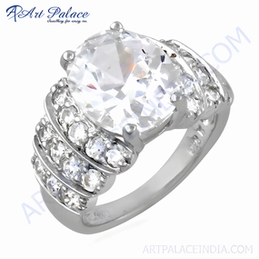 Stunning Clear Cubic Zirconia Gemstone Silver Ring - Picture Perfect Jewelry Timeless Art