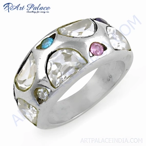Classic Multi-Color Cubic Zirconia Gemstone Silver Ring - Elegant Jewelry Delightful Gift