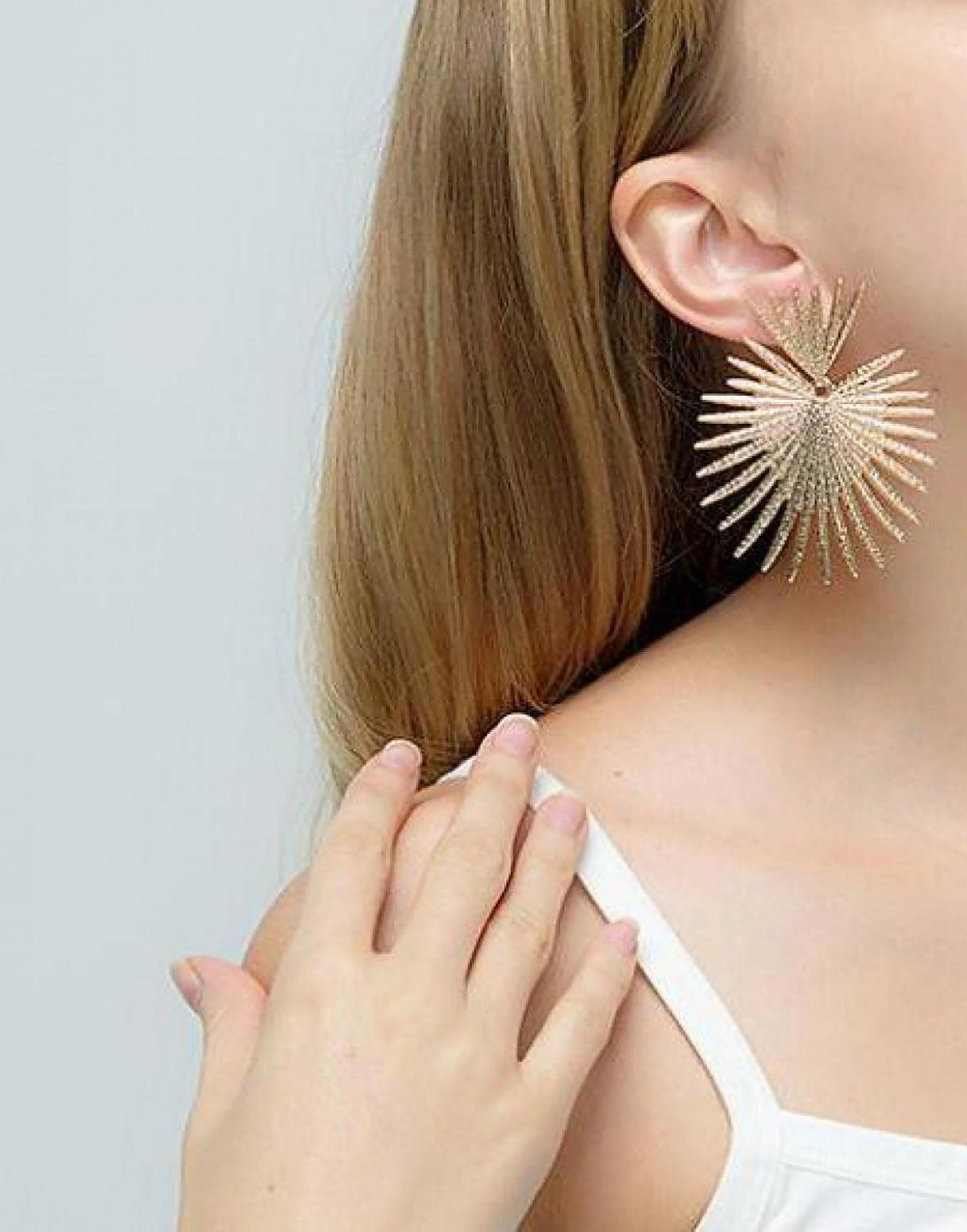 Juana Large Gold Celestial Earrings | Large Sun Star Dangle Earrings, Exaggerated Gold Statement Earring, Big Flower Drop Earrings, Sun Beam Trendy product