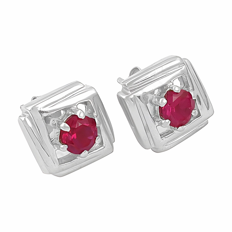 Handcrafted Red Cubic Zirconia Gemstone Silver Earrings - Unique Jewelry Lustrous Piece Wedding Jewelry