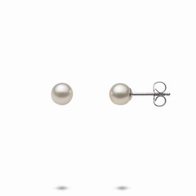 Akoya White Pearl Earrings in White Gold - 5.5-6mm Contemporary Detail Lightweight Choice