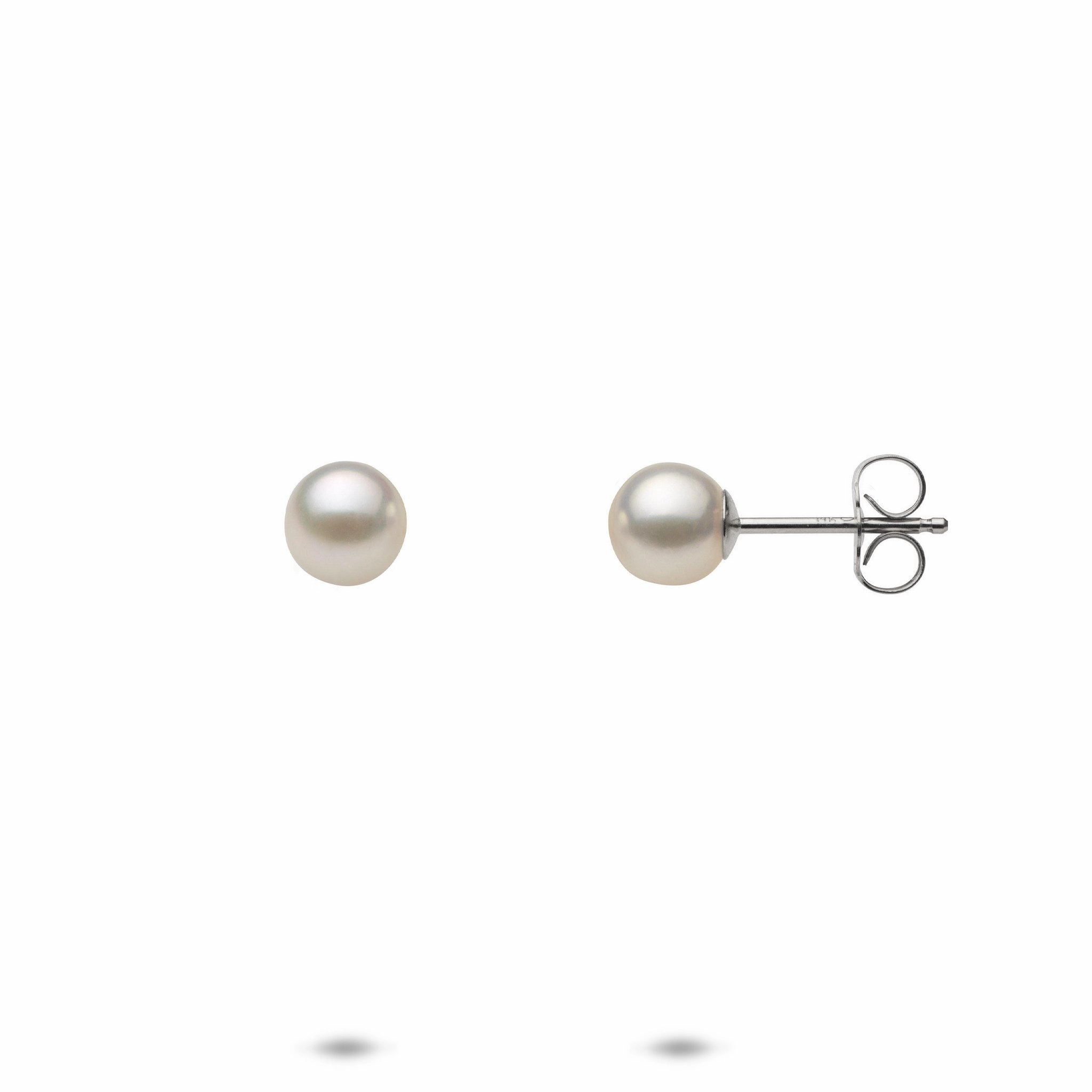 Akoya White Pearl Earrings in White Gold - 5.5-6mm Contemporary Detail Lightweight Choice