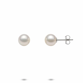 Akoya White Pearl Earrings in White Gold - 7mm Creative Adornment