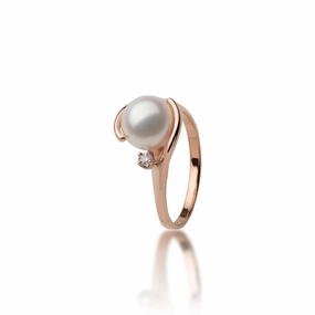 Meaningful Look Perfect Gift Akoya White Pearl Ring in Rose Gold with Diamond - 8mm