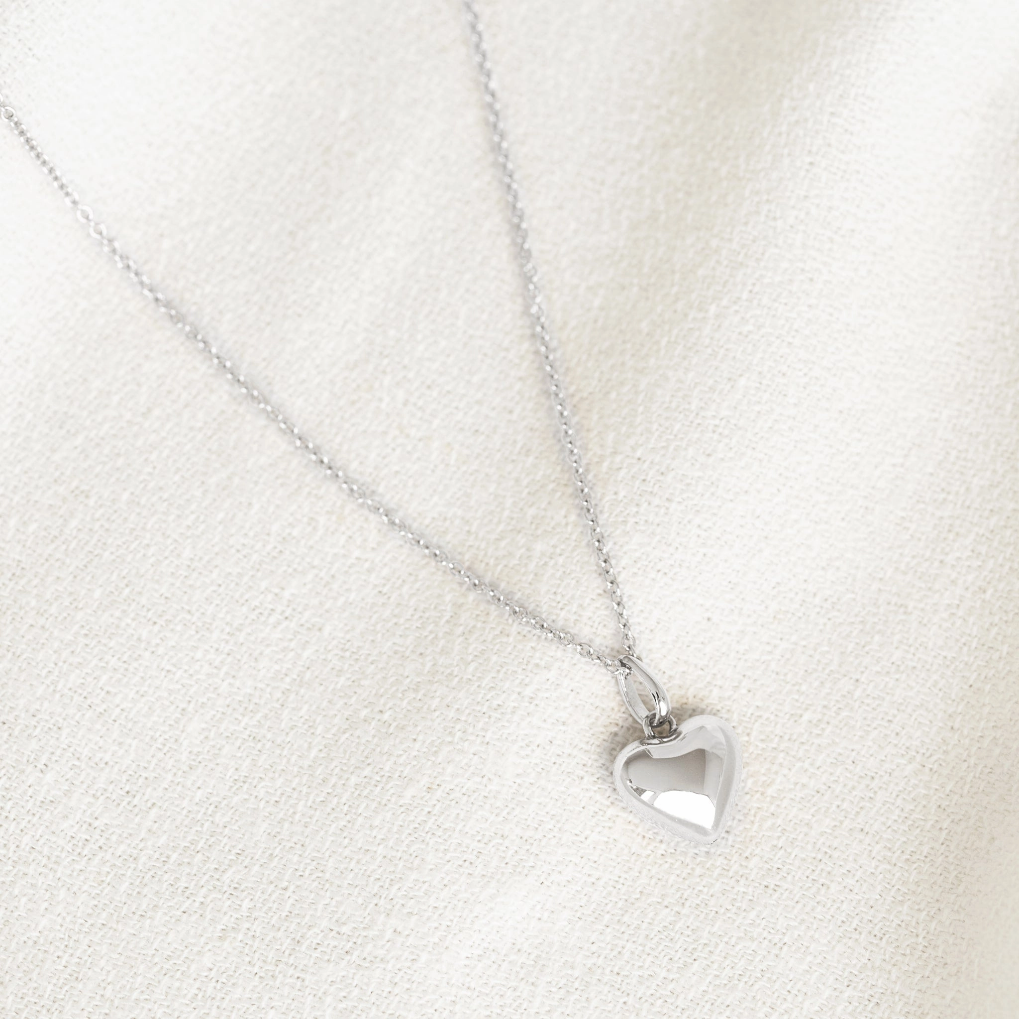 Office Wear Item Pure Finish Puffy Heart Necklace Silver