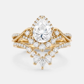 Pear Cut Moissanite Cluster Engagement Ring Set 2pcs Style Statement